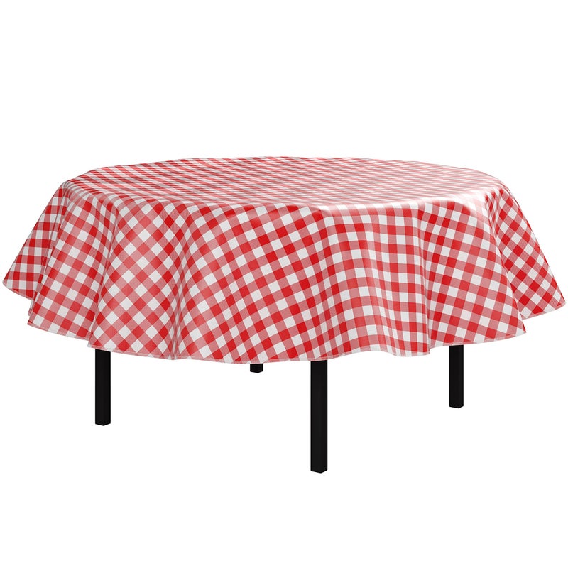 Exquisite Red Gingham (Checkerboard) Vinyl Tablecloths - 70 in. Round with Flannel Backing - Plastic, Reusable & Waterproof - Image 2